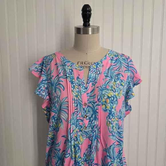 Lilly Pulitzer Tropical Pink Pineapple Print Blouse XL - Picture 3 of 8